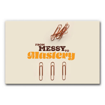 Akustikbild Akustikbild From Messy to Mastery mit Text und sortierten sowie unsortierten Büroklammern