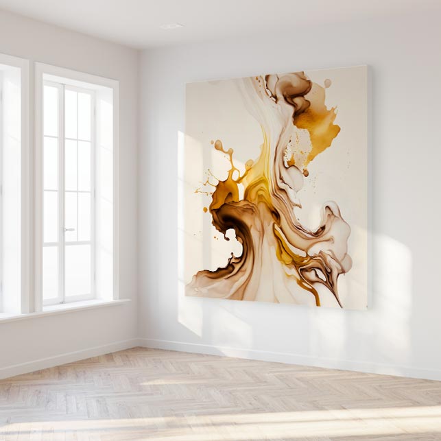 Akustikbild mit abstraktem Motiv einer Wellenbewegung in Cremetönen