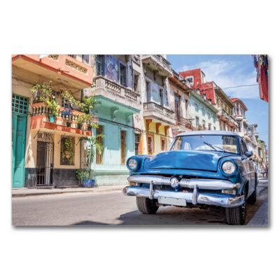 Akustikbild Cuba Oldtimer (160 cm x 105 cm x 5 cm) - ein Bild einer farbigen südamerikanischen Straße mit einem blauen