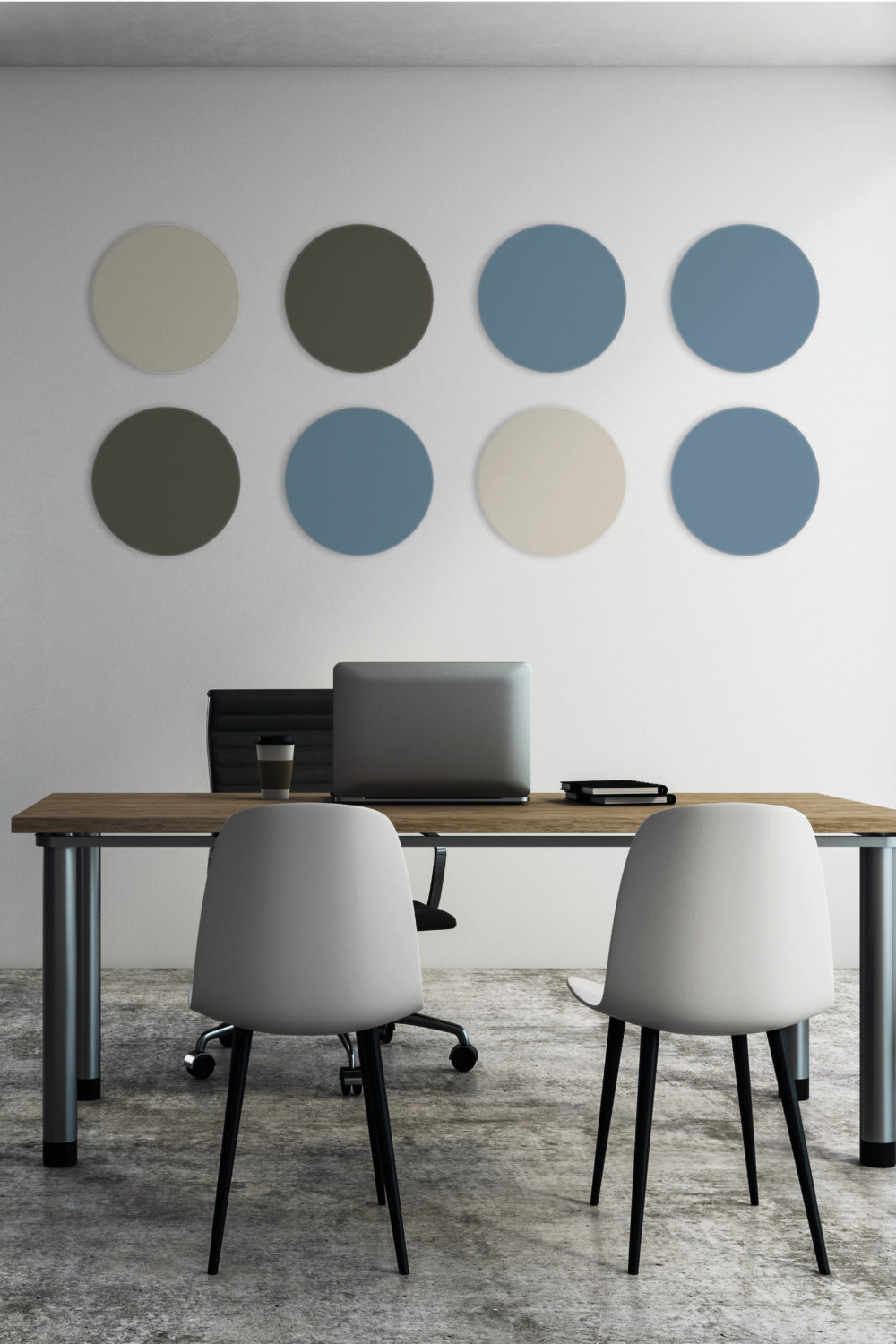 Runde Akustikelemente in verschiedenen Farben