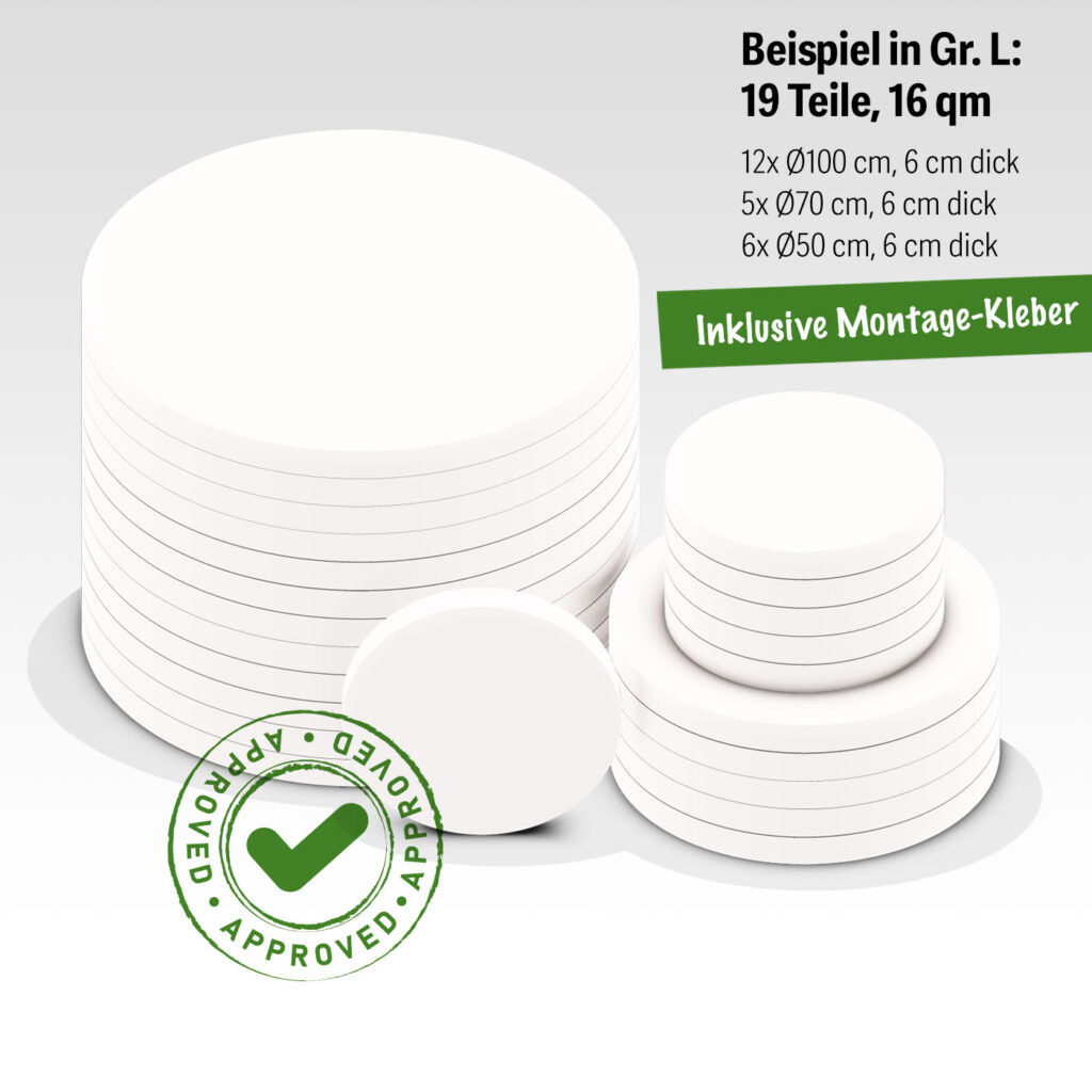 Darstellung eines Set aus Basotect® Kreisen mit 19 Teilen
