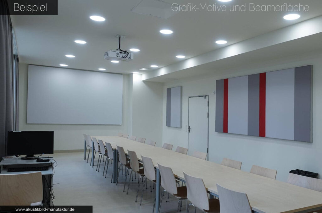 Schallschutz mit Akustikbildern und Absorberplatten an Glaswänden und in Besprechungsräumen