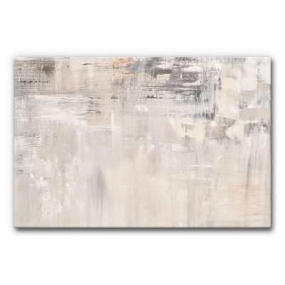 Akustikbild Winterruhe zeigt eine abstrakte, helle Komposition aus sanften Beige-, Grau- und Weißtönen mit unregelmäßigen, pinselartigen Strukturen und weichen Übergängen.