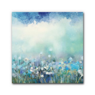 Raumakustik Bild malerische Wiesenlandschaft zeigt eine gemalte Blumenwiese mit weich angedeuteten Blüten und Gräsern, die sich luftig im Bild verteilen und eine ruhige, offene Naturstimmung erzeugen.