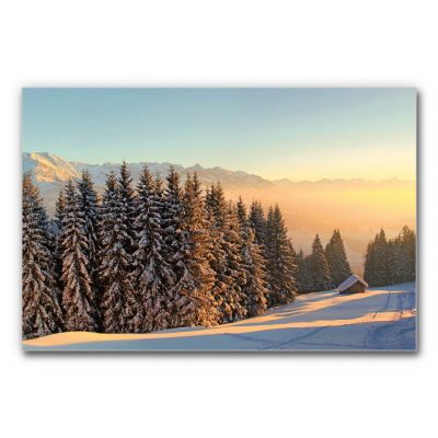 Panorama Akustikbild Winterwald mit Sonnenaufgang