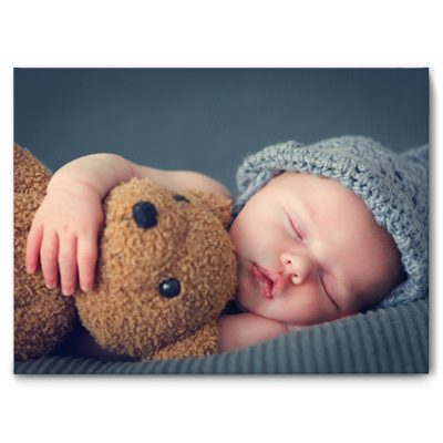 Akustikbild Schlaf gut mit Baby und Teddybär