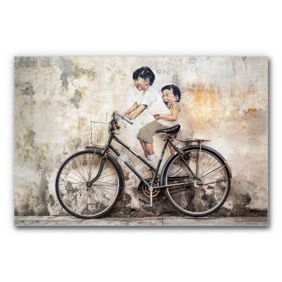 Akustikbild Streetart mit Fahrrad und Kindern