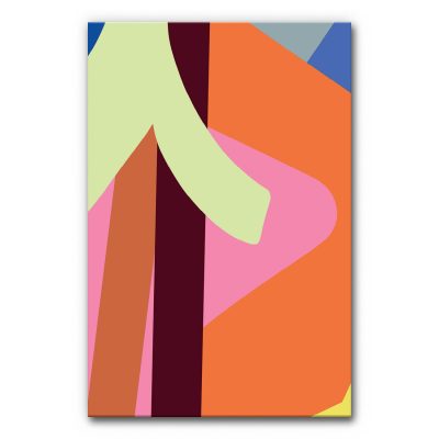 Schallschutz-Bild abstrakte Farbflächen mit dynamischen Formen in Orange, Rosa, Grün und Blau, modernes abstraktes Wandbild zur Verbesserung der Raumakustik.