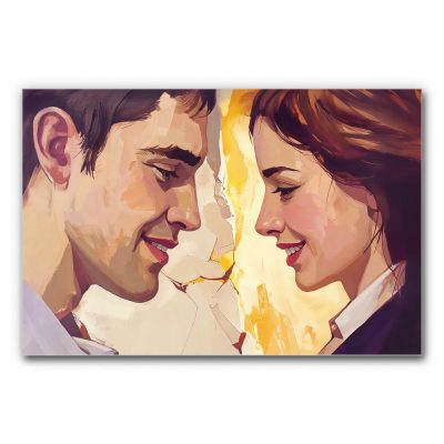 Das Akustikbild Wir finden uns wieder erinnert an ein Gemälde. In Seitenansicht sehen wir die Gesichter eines verliebten Paares, das sich zärtlich ansieht.