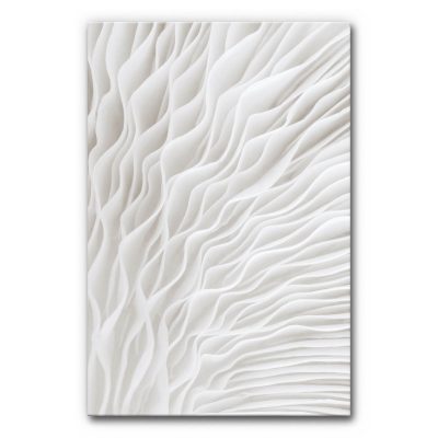 Akustikbild Flow 3 - Organisch, abstrakt, monochrom. Fließende, weiße Strukturen wie gefaltetes Papier oder Sandwellen im Wind. Sanftes Spiel aus Licht und Schatten. Ruhig, edel, fast meditativ – ideal für minimalistische Räume mit Anspruch.