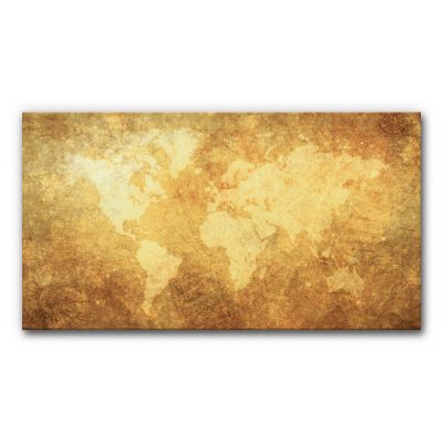 Akustikbild weltkarte vintage gold zeigt eine stilvolle Weltkarte in warmen Gold- und Sepiatönen mit antiker Patina-Optik, die dekoratives Design und schallabsorbierende Funktion vereint.