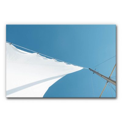 Akustikbild Blau-Weißes Glück - ein weißer Segel eines Segelschiffes in blauem Himmel.