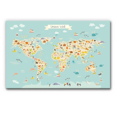 Akustikbild Weltkarte Unsere Welt - eine Weltkarte mit Tieren. Perfekt für Kindergärten und -tagesstätten.