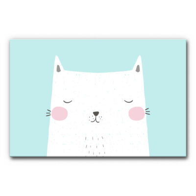 Akustikbild Kater Blau Illustration einer weißen Katze auf hellblauem Grund